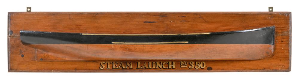 Appraisal: MOUNTED BUILDER S HALF HULL MODEL OF A STEAM LAUNCH