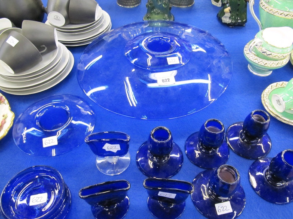 Appraisal: Fifteen pieces of Bristol blue glassware to include candlesticks match