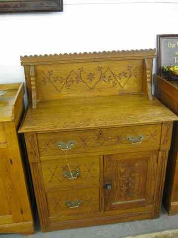 Appraisal: Victorian Oak Washstand carved back splash