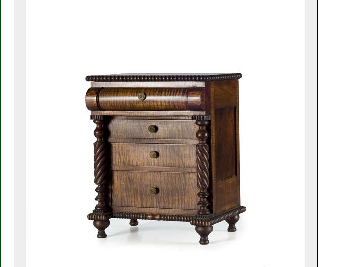 Appraisal: CLASSICAL FIGURED MAPLE CHILD'S CHEST OF DRAWERS The rectangular top