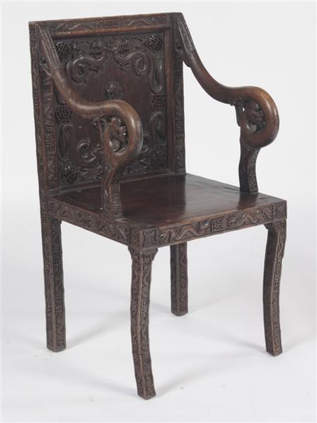 Appraisal: A th century Chinese export carved hardwood armchair the panelled