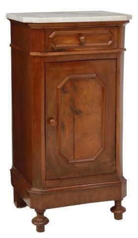 Appraisal: Italian walnut bedside cabinet th c later marble top over