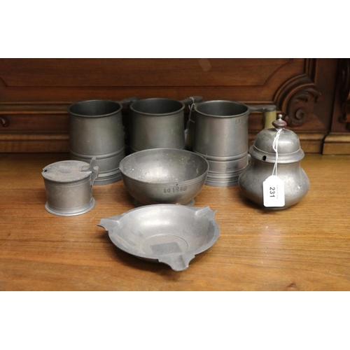 Appraisal: Assortment of pewter to include ashtray bowl tankards etc to