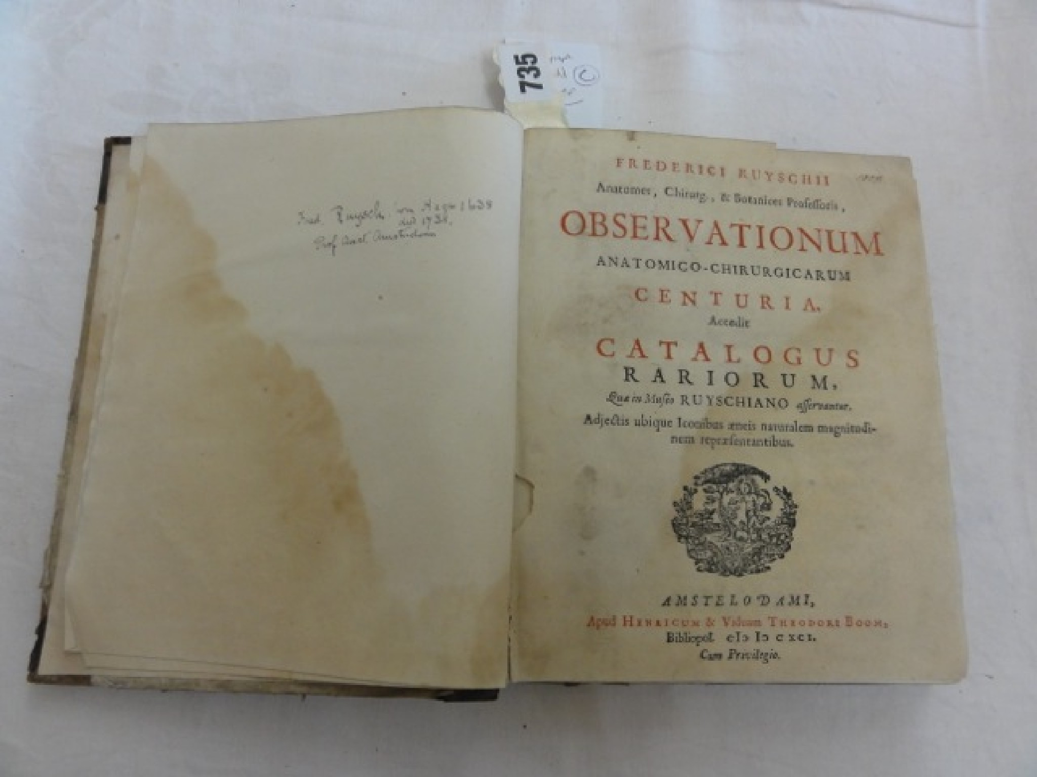 Appraisal: Ruyschii Frederici - Observationum Anatomico - Chirurgicarum - Catalogues Rariorum