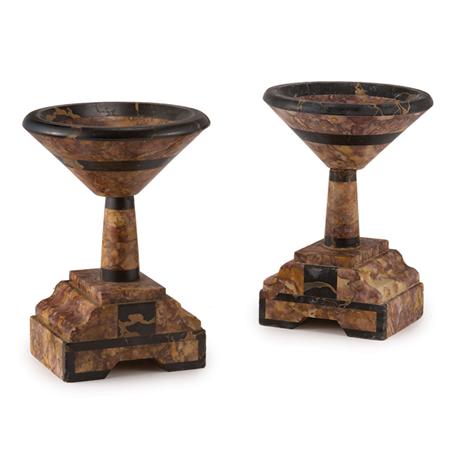 Appraisal: Pair of Art Deco Marble Mantel Urns Estimate -