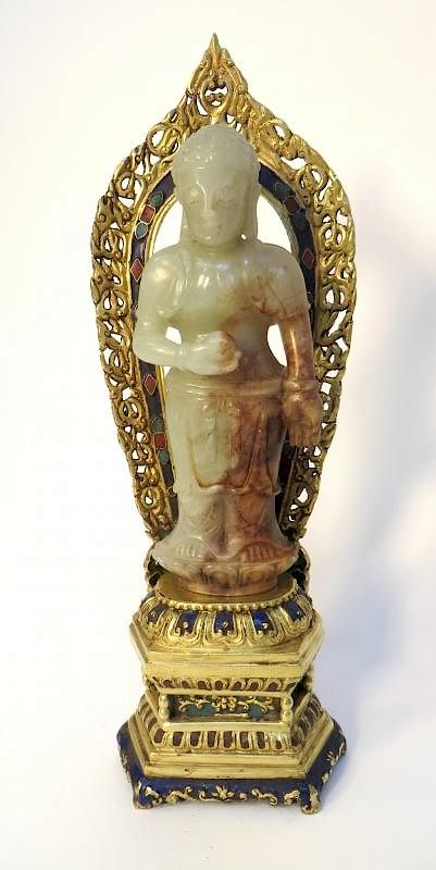 Appraisal: Jade Guan Yin With A Gilt Bronze Shrine Jade Guan