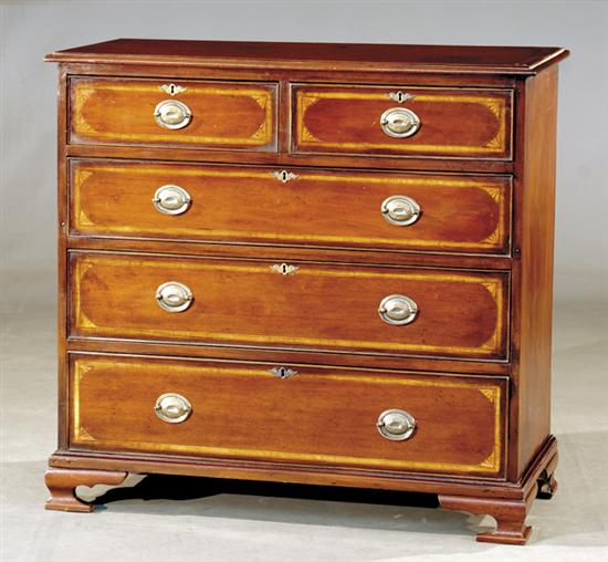 Appraisal: Georgian style inlaid mahogany chest of drawers circa rectangular molded