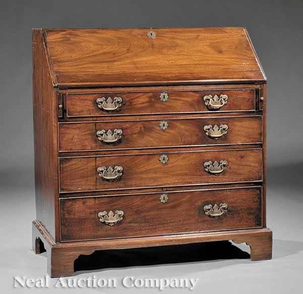 Appraisal: A George III Mahogany Slant-Front Bureau th c the hinged