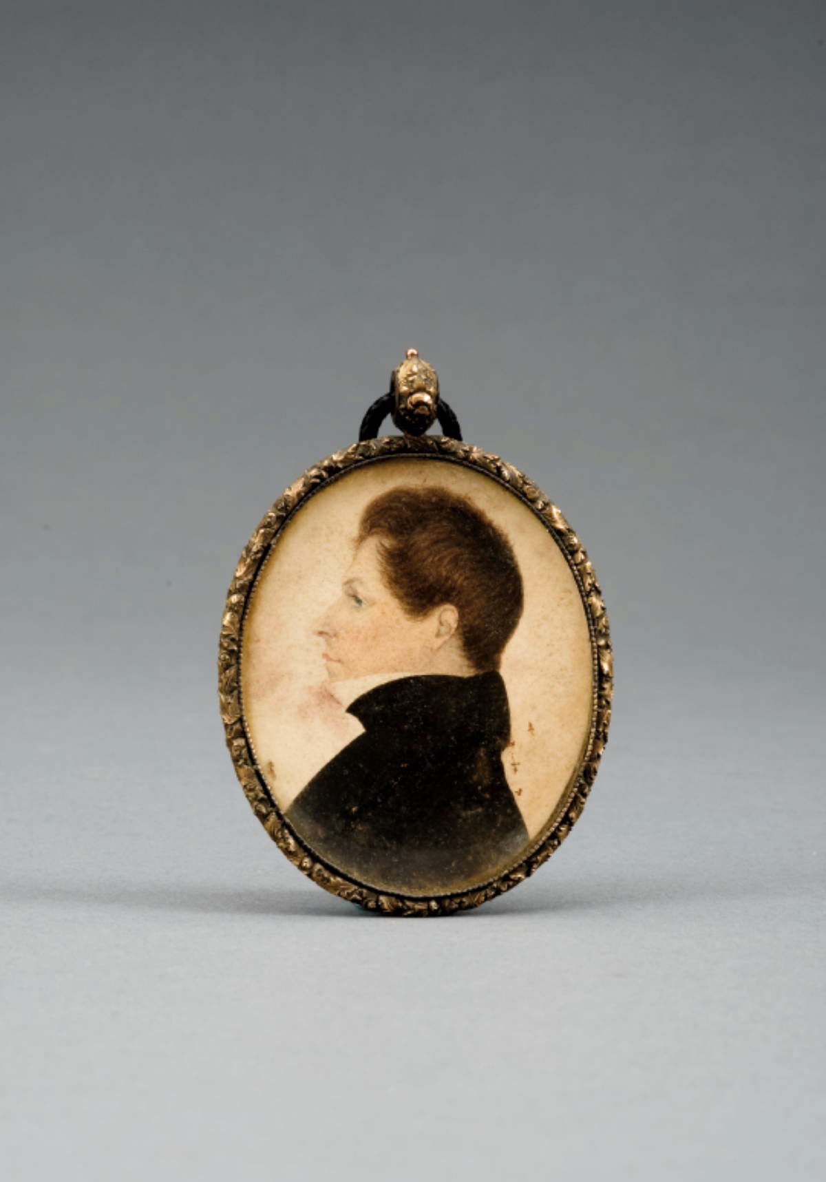 Appraisal: RUFUS PORTER - MINIATURE OVAL HALF-LENGTH PROFILE PORTRAIT OF A