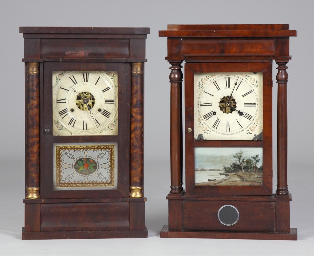 Appraisal: Sperry Shaw Shelf Clock Mahogany case with freestanding columns in