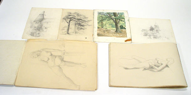 Appraisal: Three albums of mainly pencil and watercolour studies of nudes