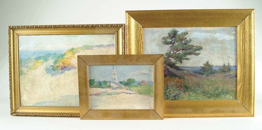 Appraisal: ARIANNA KELLEY American th C THREE PAINTINGS Oil on board