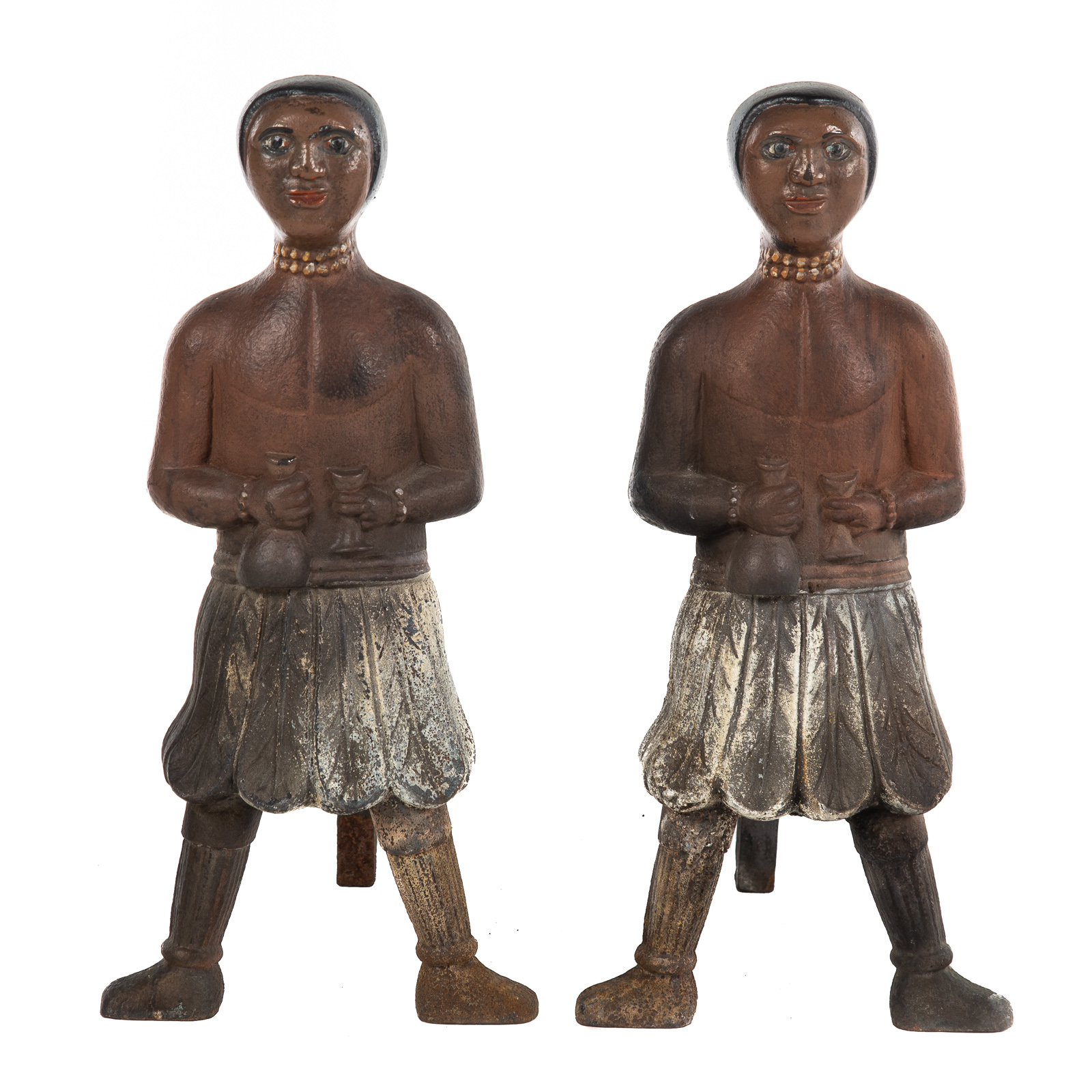 Appraisal: A PAIR OF RARE HAWAIIAN NATIVE FIGURAL ANDIRONS Late th