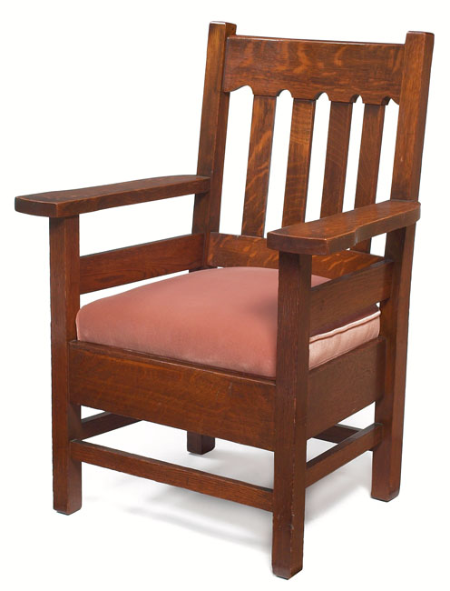 Appraisal: Arts amp Crafts armchair four vertical slats to back over