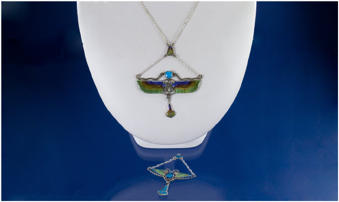 Appraisal: Art Nouveau Style Silver and Enamel Pendant and chain plus