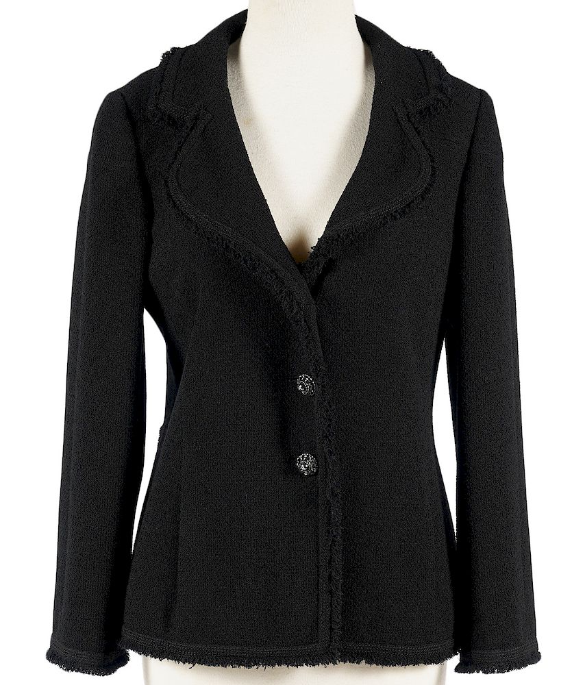 Appraisal: Chanel Black Wool Fringed Blazer Size Chanel Black Fringed Blazer