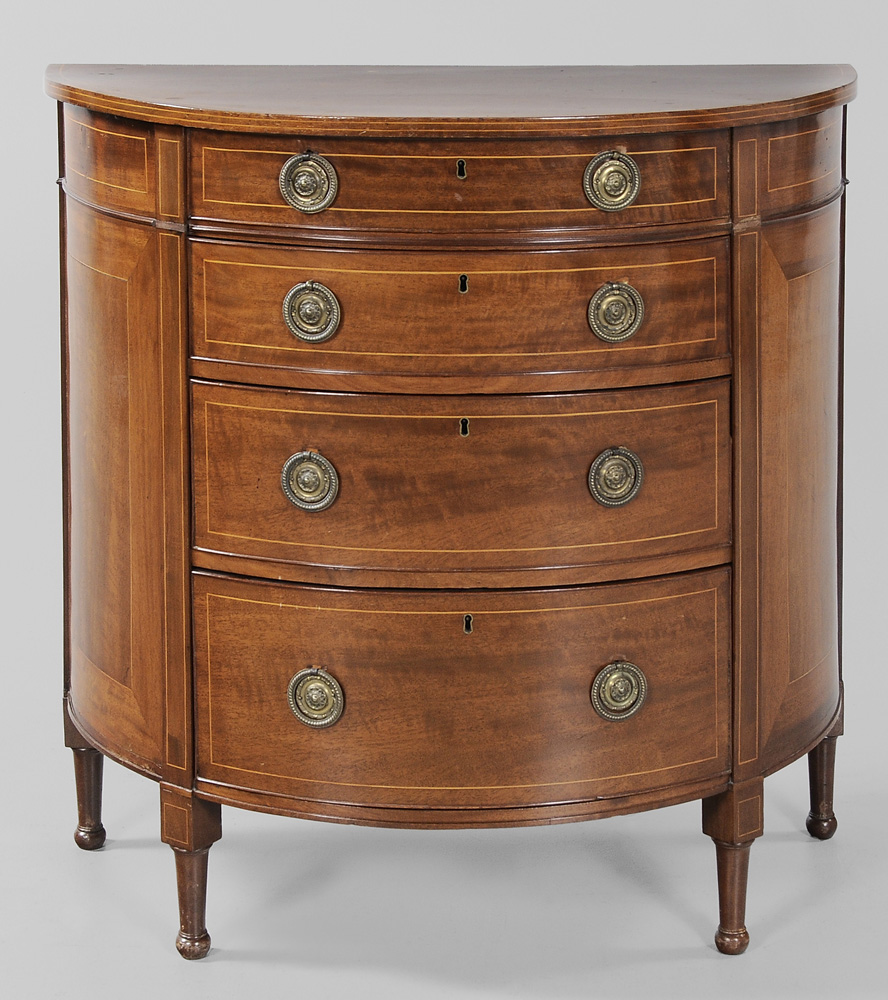 Appraisal: Hepplewhite Demilune Inlaid Mahogany Commode British early th century figured