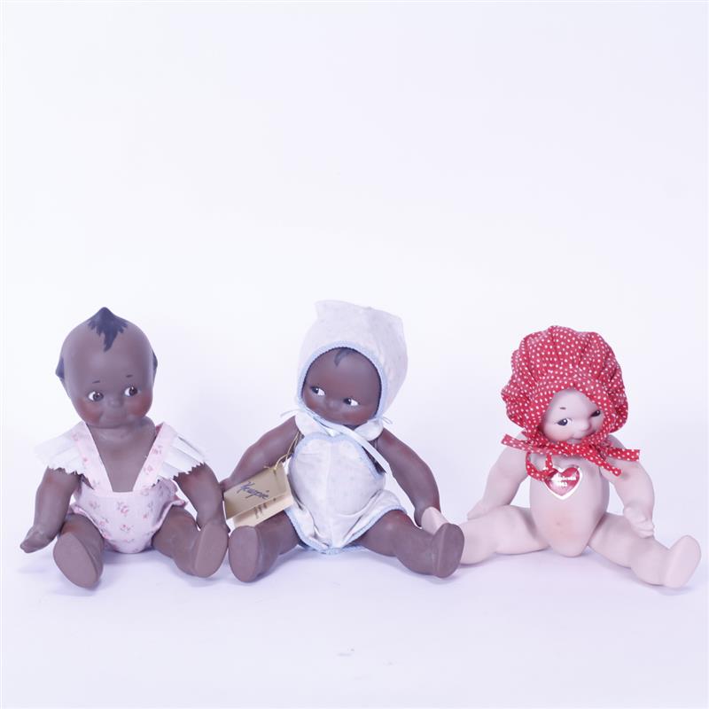 Appraisal: Three Jointed Bisque Kewpie Dolls Kewpiesta Doll with Bonnet Black