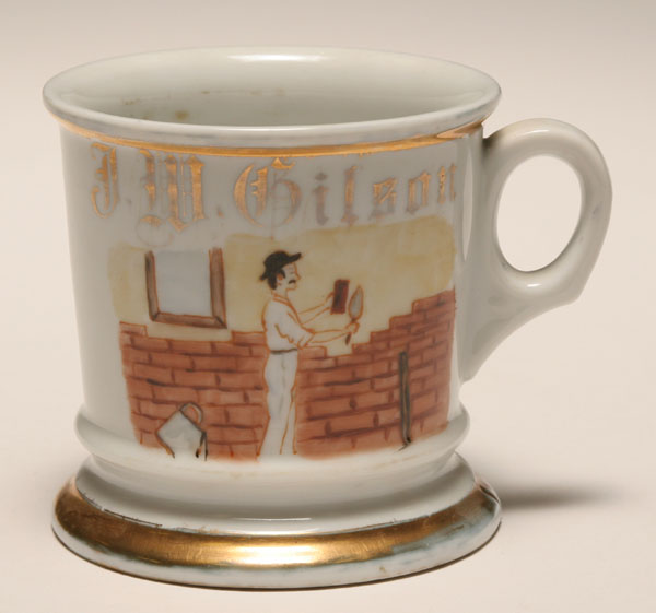 Appraisal: Occupational shaving mug Bricklayer Masonry Gilt trim France Good condition