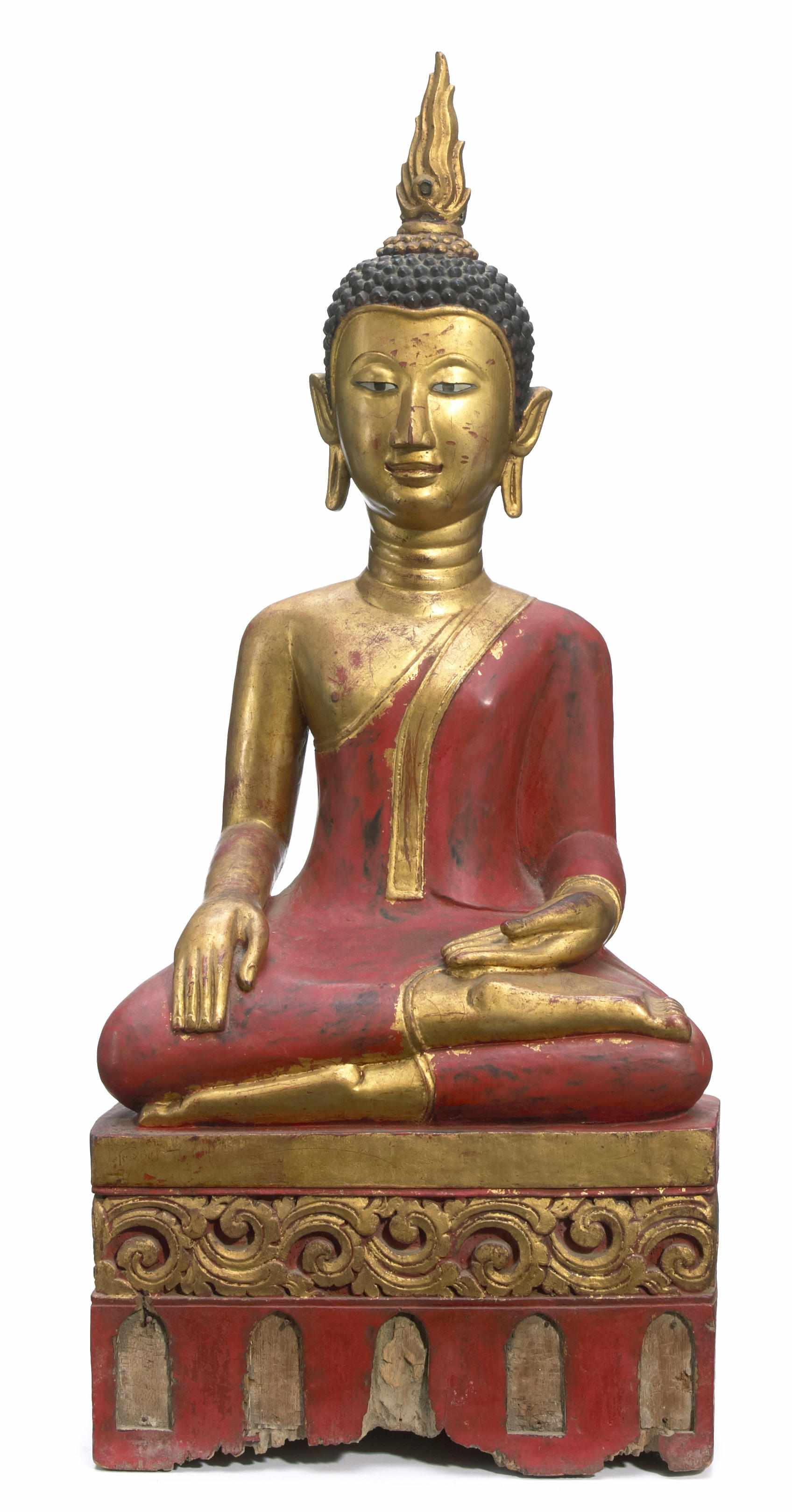 Appraisal: A Thai gilt and polychromed wood figure of Buddha late