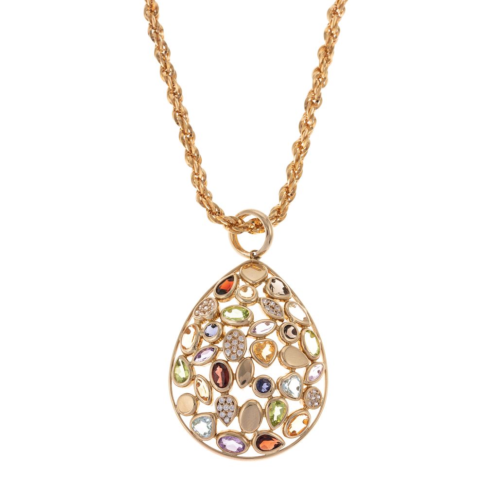 Appraisal: A Multi-Gemstone Cluster Pendant in K K yellow gold pendant