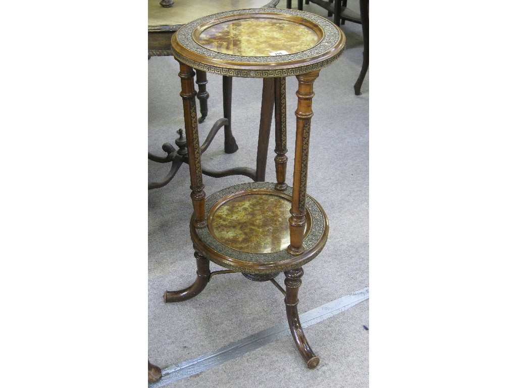 Appraisal: Mahogany two tier plant table with Greek key and floral