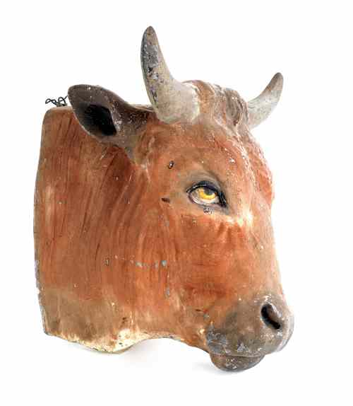 Appraisal: Painted zinc bull's head plaque late th c h Provenance