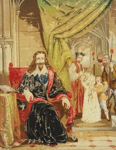 Appraisal: Framed tapestry fragment on canvas depicting King Charles I of