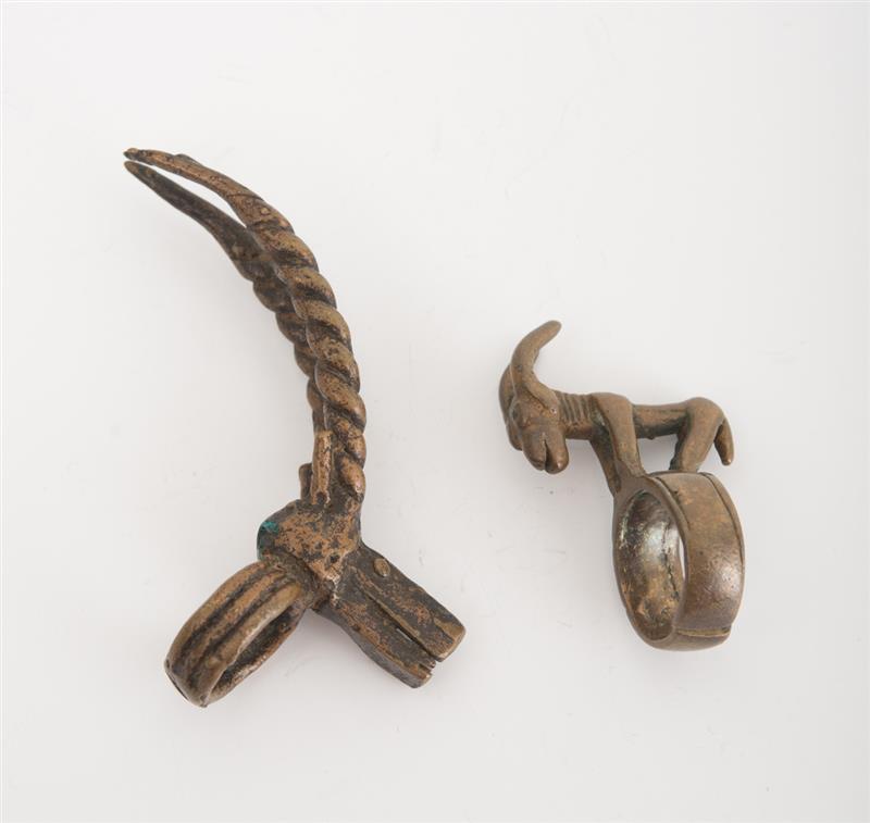 Appraisal: TWO WEST AFRICAN BRASS RINGS Largest in size Goat ring