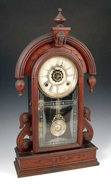 Appraisal: ANSONIA PARISIAN MANTLE CLOCK Dark walnut case with applied cabochon