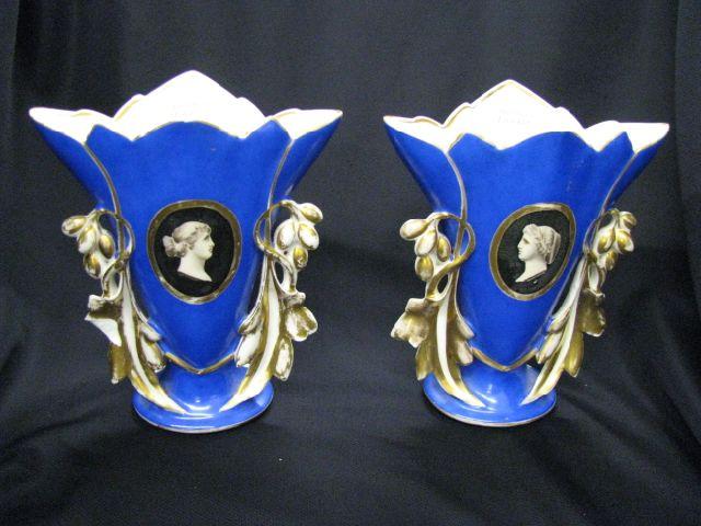 Appraisal: Pair of Old Paris Porcelain Vases Grecian portraits of maidens