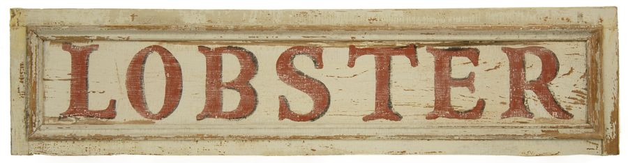 Appraisal: PAINTED WOODEN SIGN 'sLobster with red letters on white background