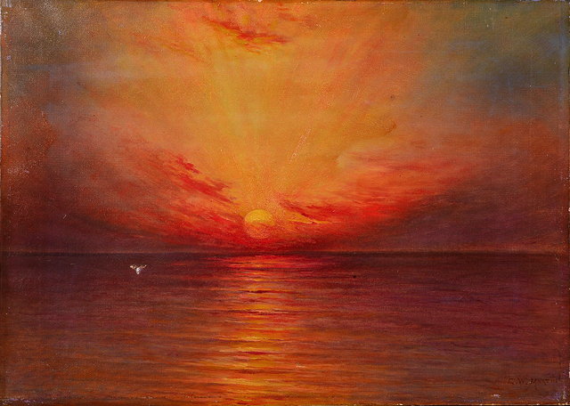 Appraisal: ERNEST W MARTIN TH TH CENTURY Seascape at sunset signed