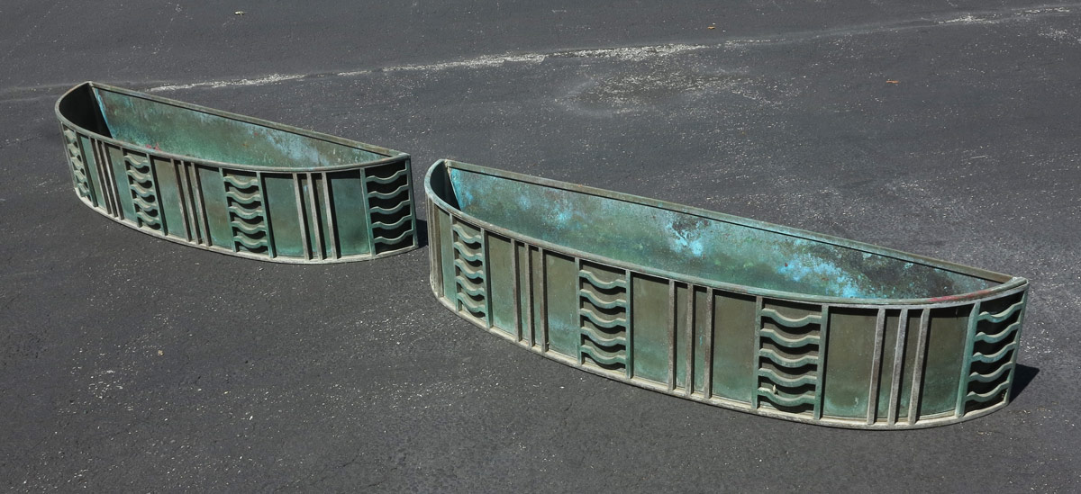 Appraisal: PAIR DECO COPPER BRONZE GARDEN PLANTERS Bronze frames with inset