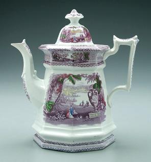 Appraisal: Mulberry transfer teapot exotic scene with urn and figures green