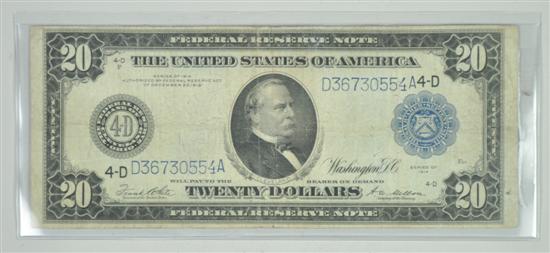 Appraisal: Large Federal Reserve Note Blue Seal series of Bank of