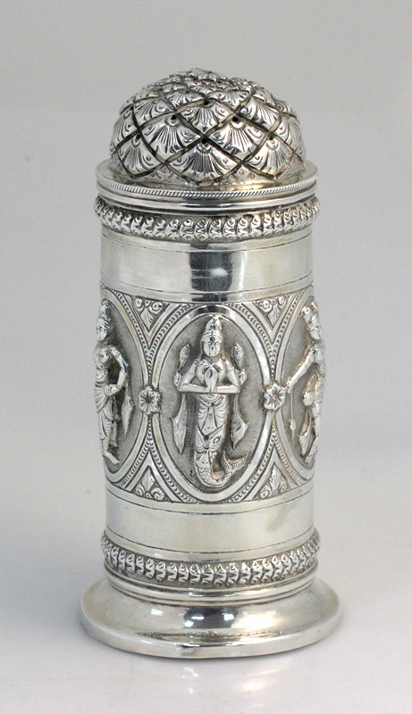 Appraisal: A Burmese white metal sugar caster marked beneath the domed