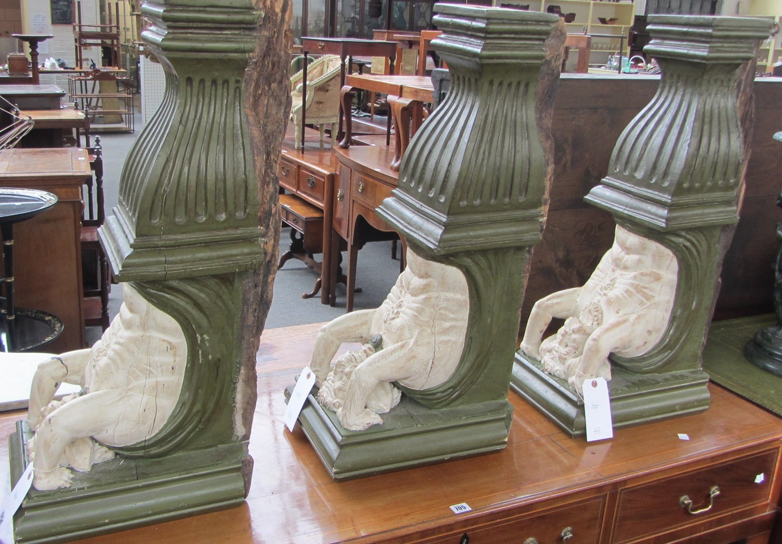 Appraisal: A set of three oak architectural Corbels late th -