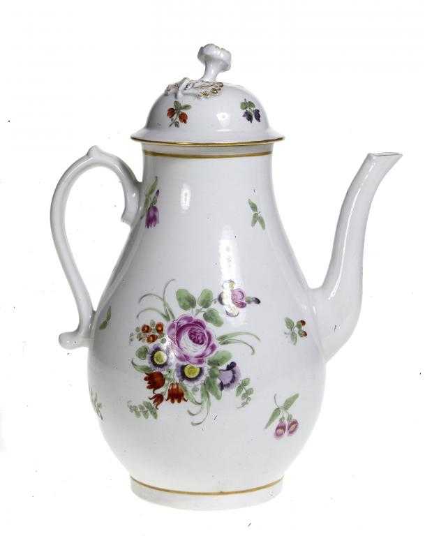 Appraisal: A WORCESTER COFFEE POT AND COVER enamelled to either side