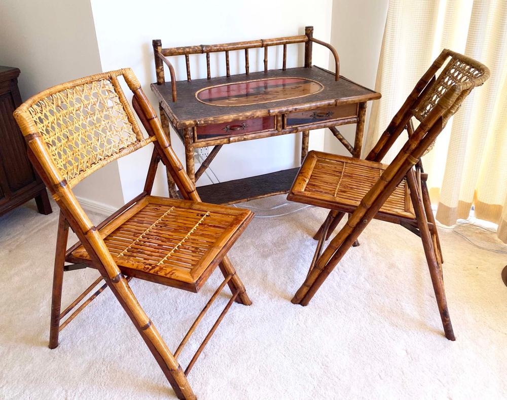 Appraisal: VICTORIAN BAMBOO AND LACQUER WRITING DESKCirca The rectangular writing surface