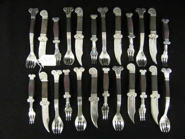 Appraisal: pcs Hector Aguilar Mexican Sterling Rosewood Flatware Aztec style design