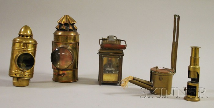 Appraisal: Four Pieces of Brass Lighting and Lanterns and a Brass