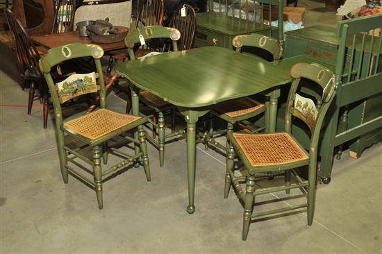 Appraisal: FIVE PIECE HITCHCOCK DINING SET Green painted set with gold