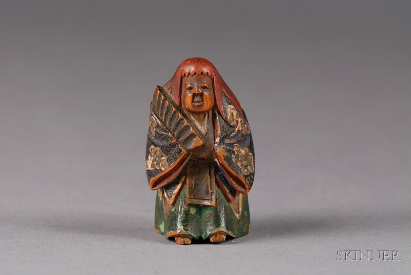 Appraisal: Polychrome Boxwood Netsuke th century figure of a costumed actor