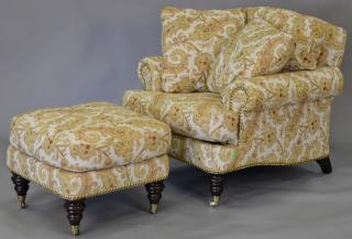 Appraisal: Lillian August upholstered chair and ottoman Lillian August upholstered chair