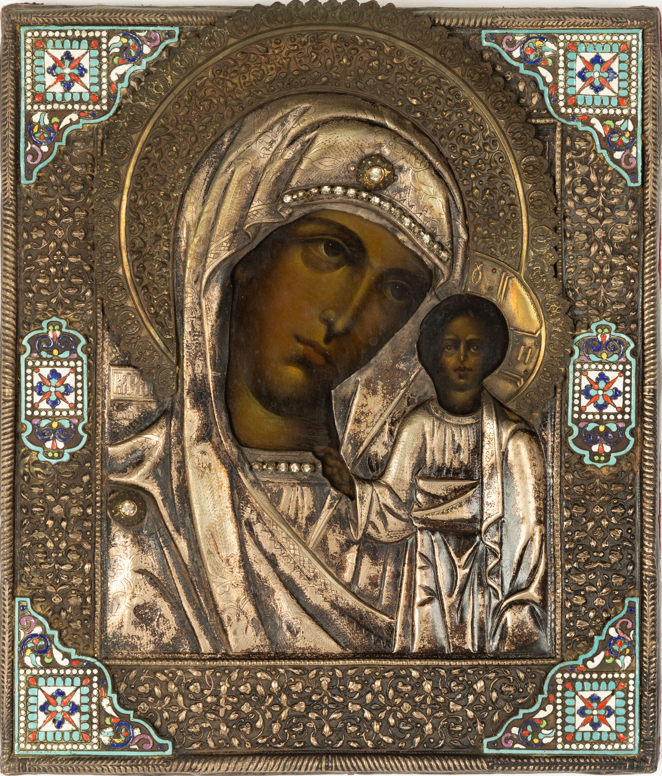 Appraisal: RUSSIAN ICON th th century with silver and brass overlay