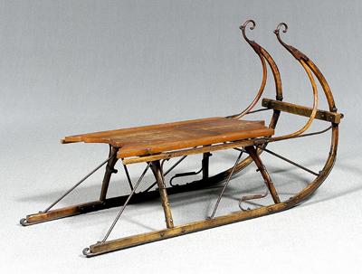 Appraisal: Pony sleigh bentwood runners with conforming scrolled iron mounts probably