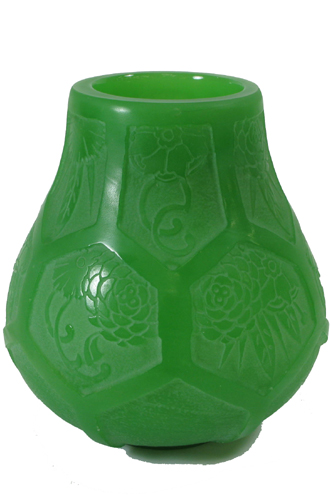 Appraisal: A HEAVY STEUBEN GREEN JADE GLASS VASE The surface acid