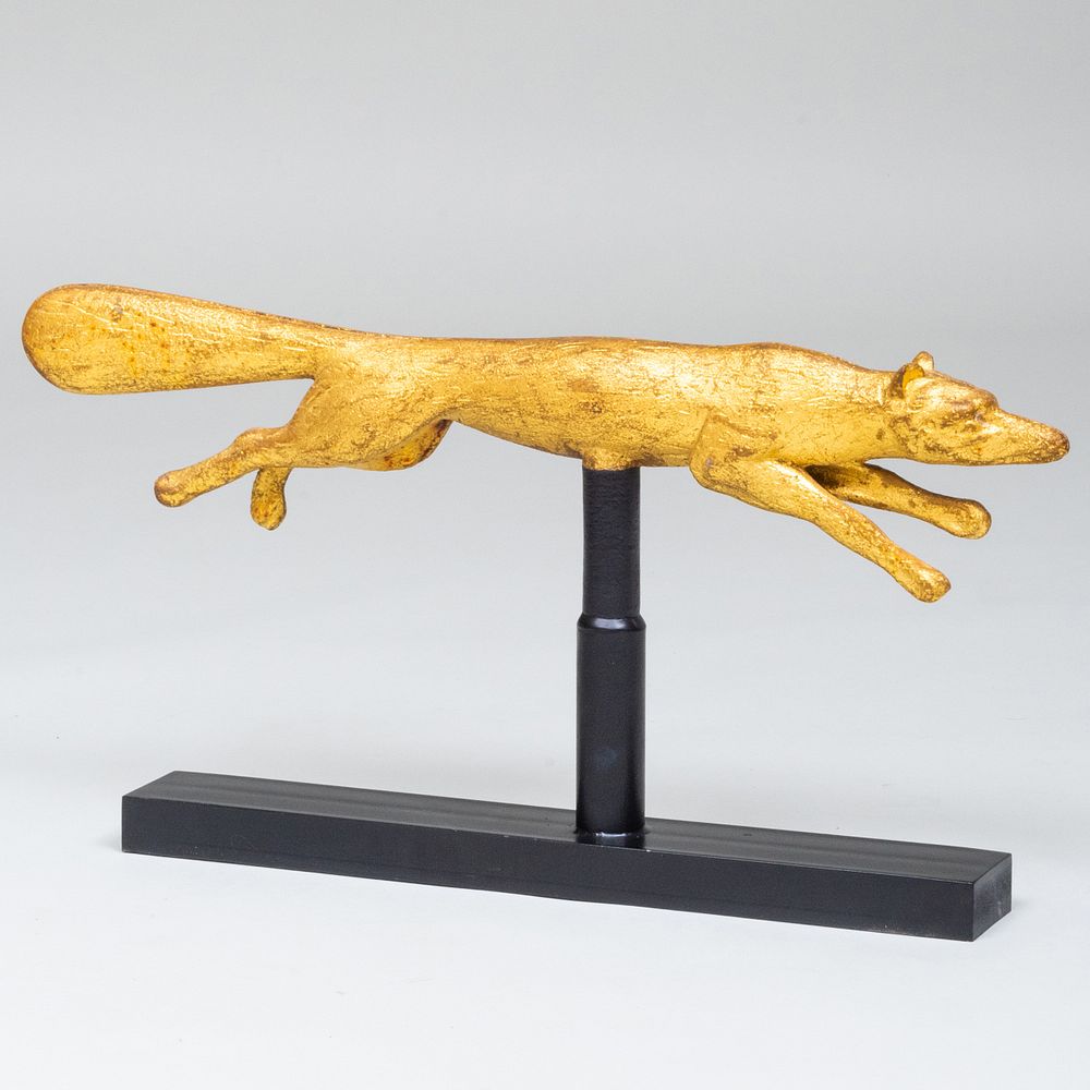 Appraisal: Gilt-Metal Fox Weathervane Raised on a stand x in overall