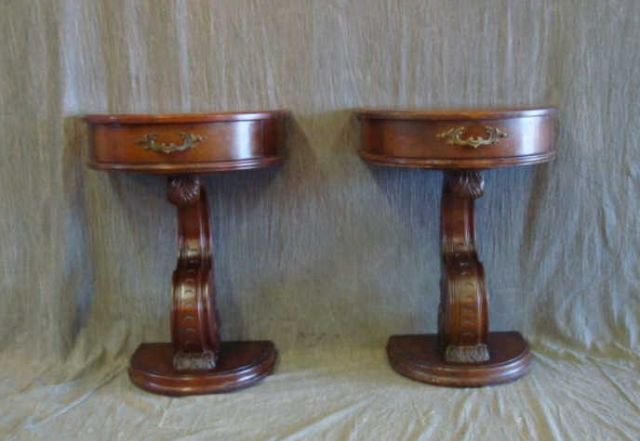 Appraisal: Pair mahogany demilune consoles w scroll bases From Queens NY